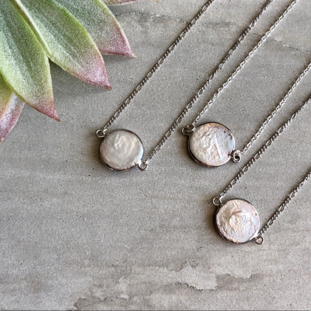 LAST ONE Silver Baroque Pearl Minimalist Necklace - Picture 3 of 4